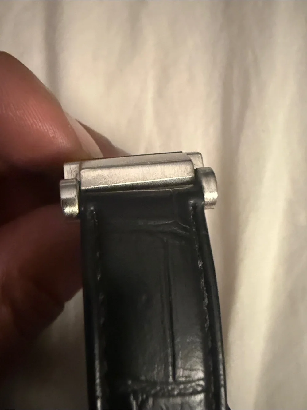 Benrus Quartz Analog Rectangle Stainless Steel Silver Black Leather White Dial